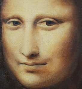 Figyeld meg a Mona Lisa arcán a tónusok finom egybemosását, a nedves sfumato technikával. 