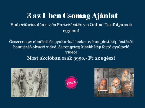 Csomag ajánlat 3 az 1-ben tanfolyam, Emberábrázolás 1-2 és a Portréfestés 2.0 tanfolyamok