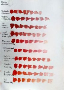 1. tábla A szín tesztben résztvevő vörös színek fehérrel világosított skálái. 